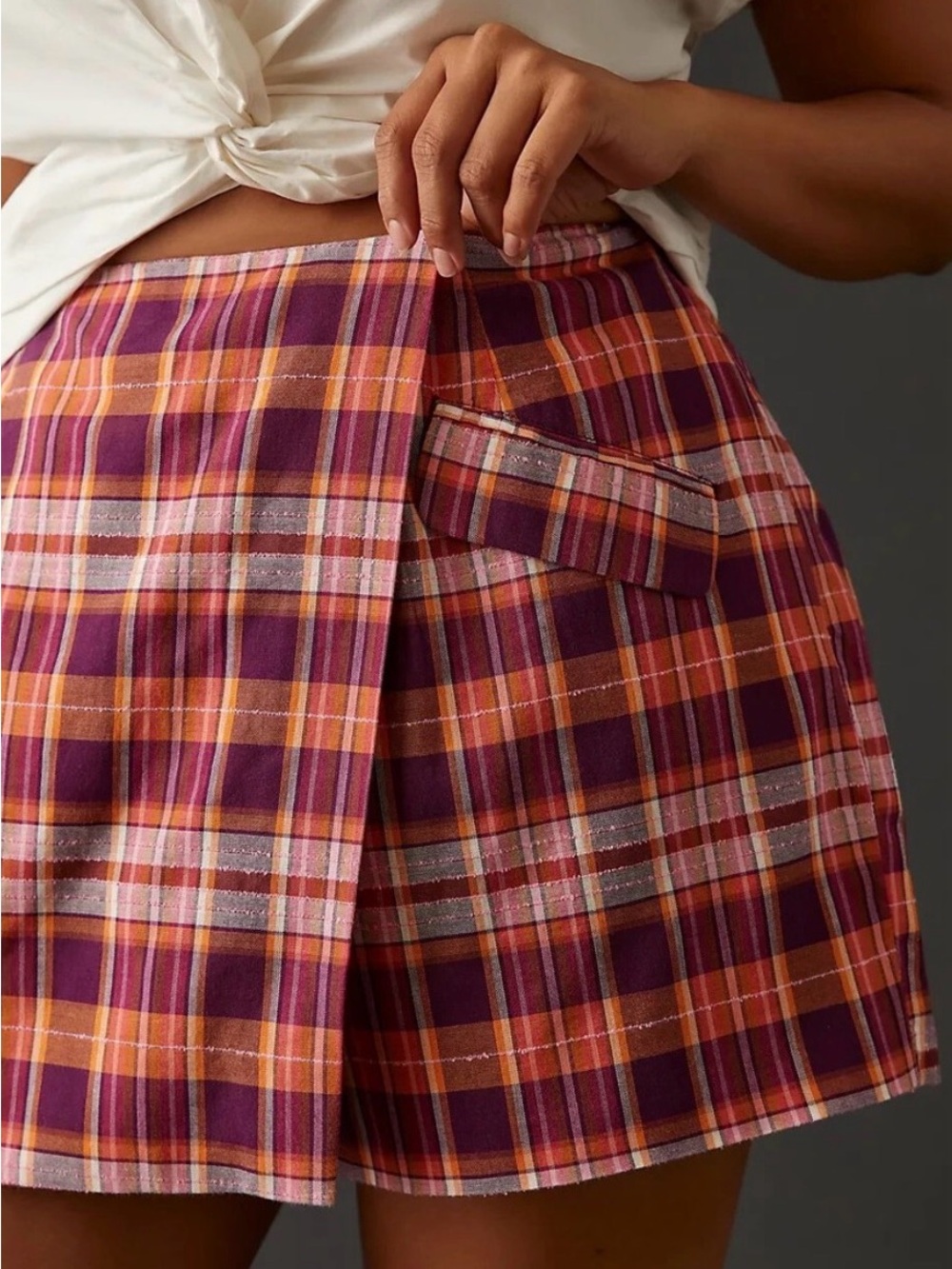 Maeve Sunday Plaid Mini Skort in Purple and Orange